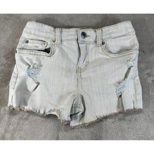 Levi's Girlfriend Shorts Girls Size 8 Light Wash Rainbow Pinstripe Distressed